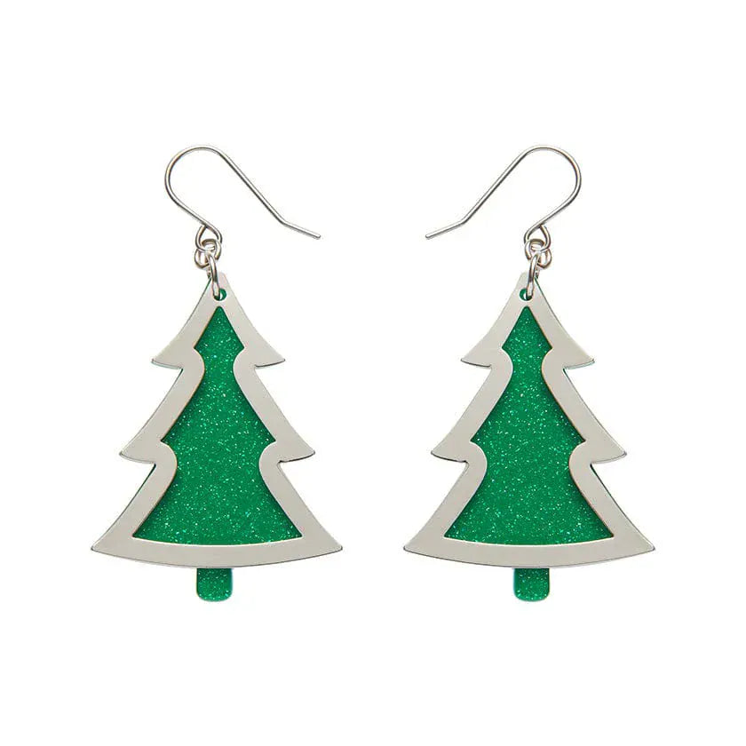 Green Christmas Tree Drop Earrings - Silver  -  Erstwilder Essentials  -  Quirky Resin and Enamel Accessories