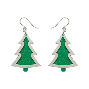 Green Christmas Tree Drop Earrings - Silver  -  Erstwilder Essentials  -  Quirky Resin and Enamel Accessories