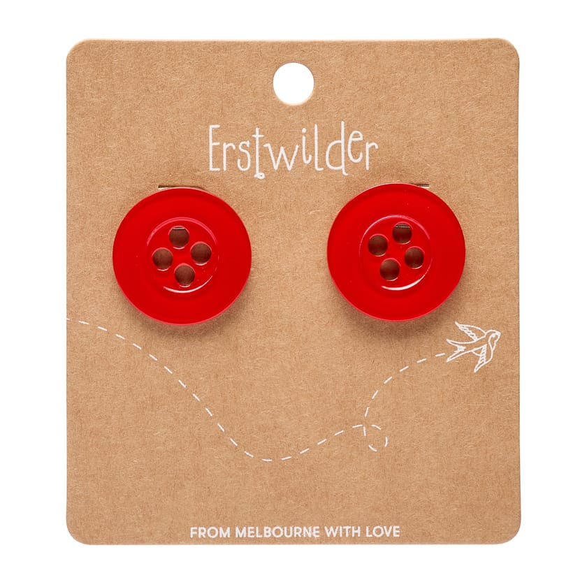 Button Stud Earrings - Red  -  Erstwilder Essentials  -  Quirky Resin and Enamel Accessories