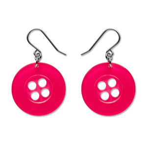 Button Drop Earrings - Pink  -  Erstwilder Essentials  -  Quirky Resin and Enamel Accessories