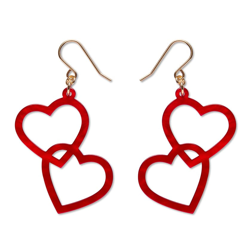 Heart Rings Drop Earrings – Red  -  Erstwilder Essentials  -  Quirky Resin and Enamel Accessories