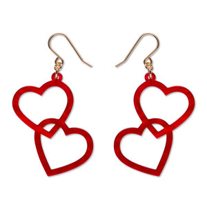 Heart Rings Drop Earrings – Red  -  Erstwilder Essentials  -  Quirky Resin and Enamel Accessories