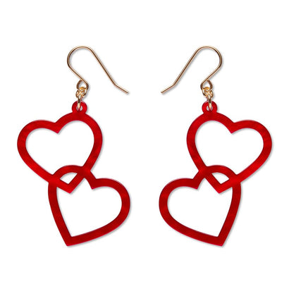 Heart Rings Drop Earrings – Red  -  Erstwilder Essentials  -  Quirky Resin and Enamel Accessories