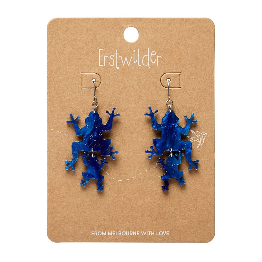 Double Frog Drop Earrings - Blue  -  Erstwilder Essentials  -  Quirky Resin and Enamel Accessories