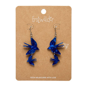 Double Swallow Drop Earrings - Blue  -  Erstwilder Essentials  -  Quirky Resin and Enamel Accessories