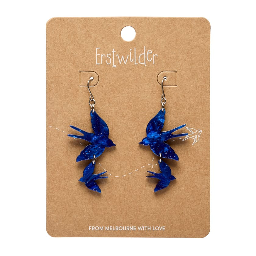 Double Swallow Drop Earrings - Blue  -  Erstwilder Essentials  -  Quirky Resin and Enamel Accessories