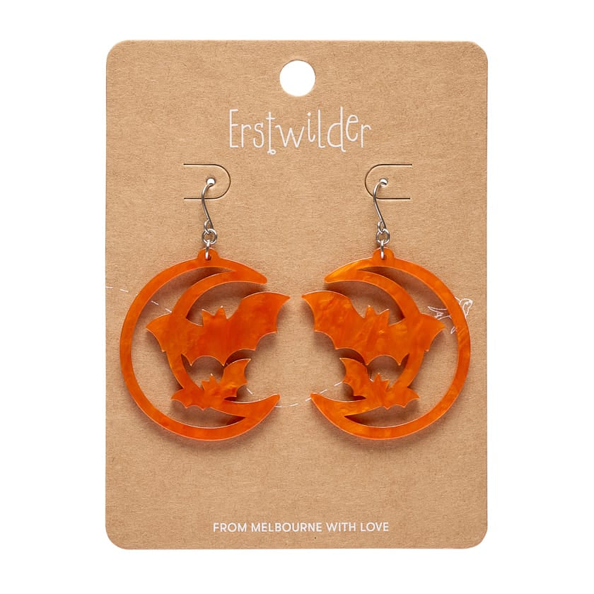 Moon & Bats Drop Earrings - Orange  -  Erstwilder Essentials  -  Quirky Resin and Enamel Accessories