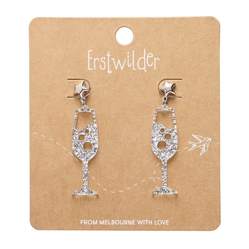 Champagne Bubbles Drop Earrings – Silver  -  Erstwilder Essentials  -  Quirky Resin and Enamel Accessories