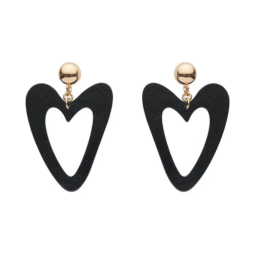 Statement Ripple Resin Heart Drop Earrings - Black  -  Erstwilder Essentials  -  Quirky Resin and Enamel Accessories