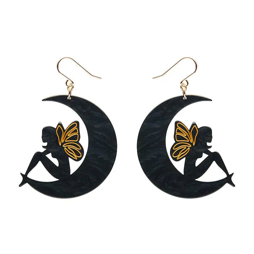 Fairy Moon Drop Essential Earrings - Black  -  Erstwilder Essentials  -  Quirky Resin and Enamel Accessories