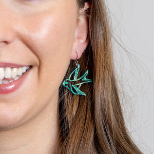 Swallow Drop Earrings - Green  -  Erstwilder Essentials  -  Quirky Resin and Enamel Accessories