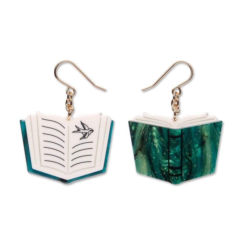 Story Book Drop Earrings - Moss Green  -  Erstwilder Essentials  -  Quirky Resin and Enamel Accessories