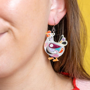 Clara the Chicken Drop Earrings  -  Erstwilder  -  Quirky Resin and Enamel Accessories