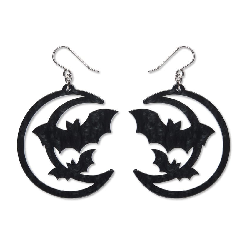 Moon & Bats Drop Earrings - Black  -  Erstwilder Essentials  -  Quirky Resin and Enamel Accessories