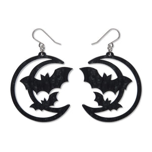 Moon & Bats Drop Earrings - Black  -  Erstwilder Essentials  -  Quirky Resin and Enamel Accessories