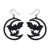 Moon & Bats Drop Earrings - Black