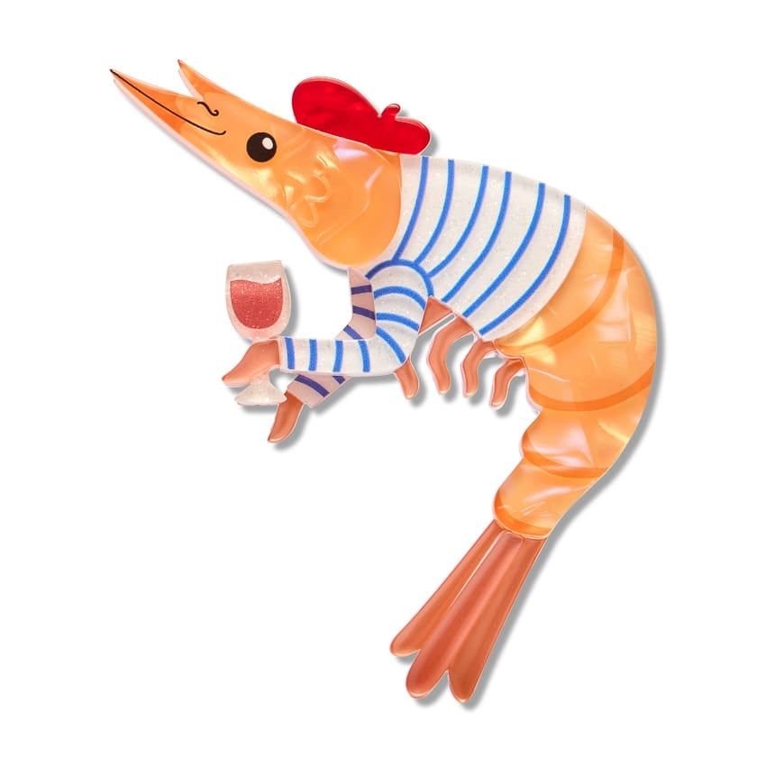Pascal the Parisian Prawn Brooch  -  Erstwilder  -  Quirky Resin and Enamel Accessories