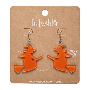 Flying Witch Drop Earrings - Orange  -  Erstwilder Essentials  -  Quirky Resin and Enamel Accessories