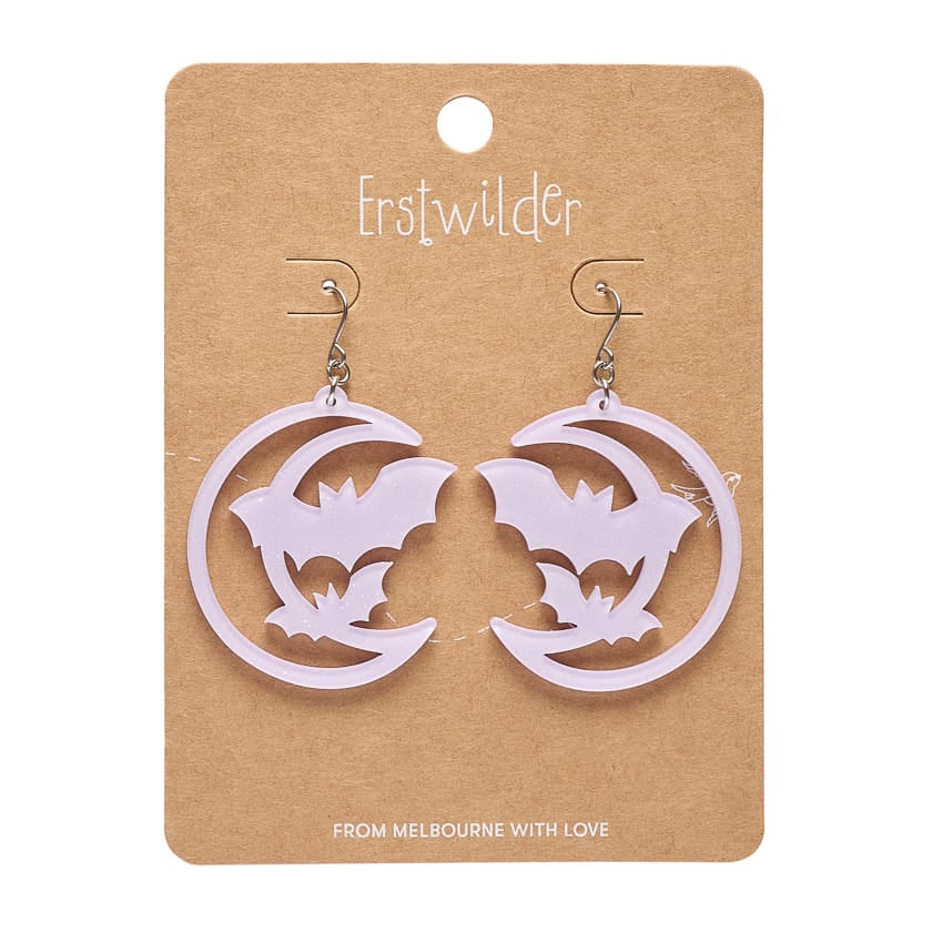 Moon & Bats Drop Earrings - Purple  -  Erstwilder Essentials  -  Quirky Resin and Enamel Accessories