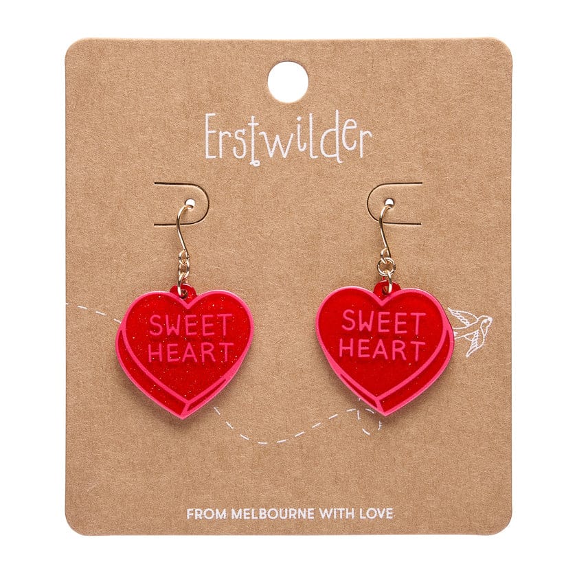 Candy Heart Drop Earrings – Red  -  Erstwilder Essentials  -  Quirky Resin and Enamel Accessories