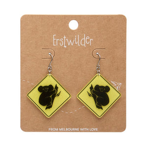 Koala Sign Drop Earrings - Yellow  -  Erstwilder Essentials  -  Quirky Resin and Enamel Accessories
