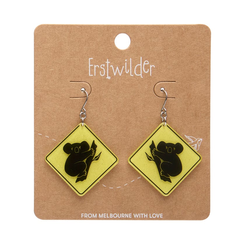 Koala Sign Drop Earrings - Yellow  -  Erstwilder Essentials  -  Quirky Resin and Enamel Accessories