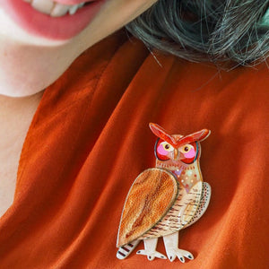 The Grand Great Horned Owl Brooch  -  Erstwilder  -  Quirky Resin and Enamel Accessories