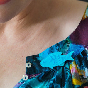 Blue Fish Simplified Mini Brooch  -  Erstwilder Simplified  -  Quirky Resin and Enamel Accessories