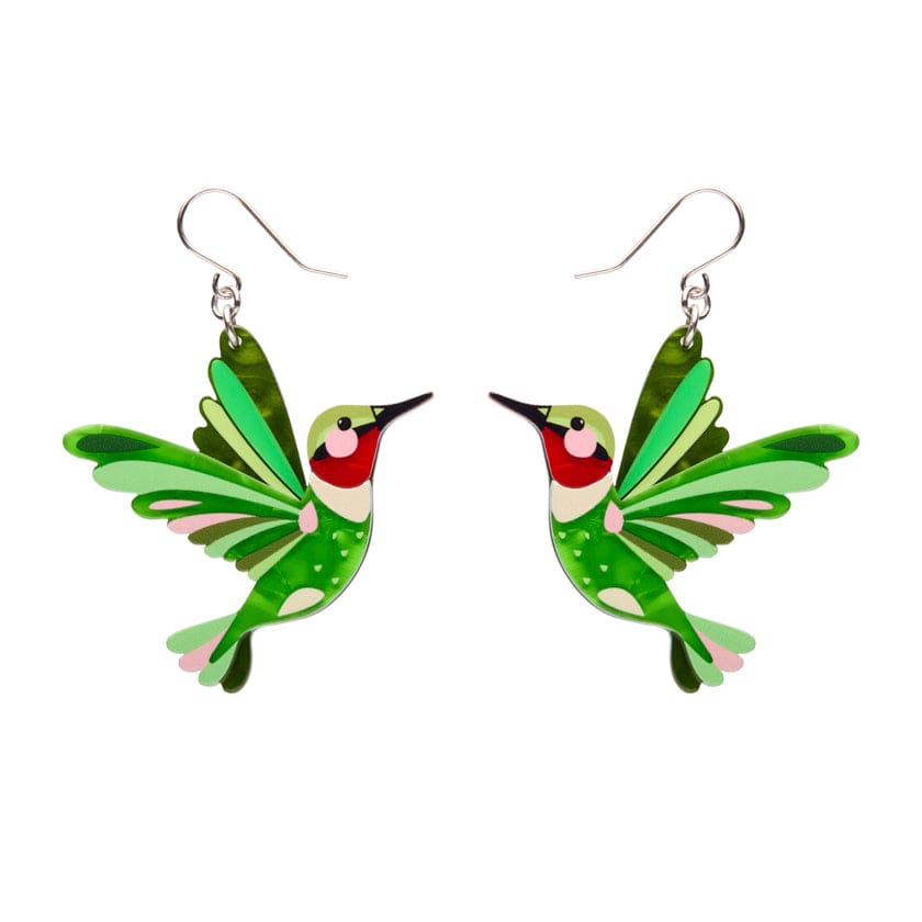 The Riveting Ruby-Throated Hummingbird Drop Earrings  -  Erstwilder  -  Quirky Resin and Enamel Accessories