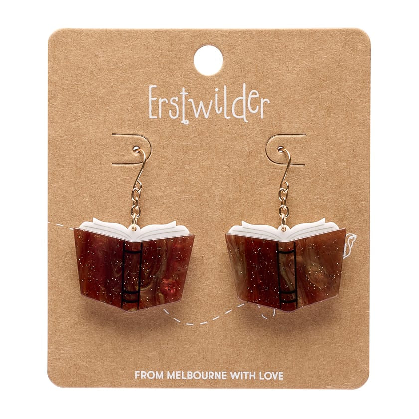 Story Book Drop Earrings - Brown  -  Erstwilder Essentials  -  Quirky Resin and Enamel Accessories