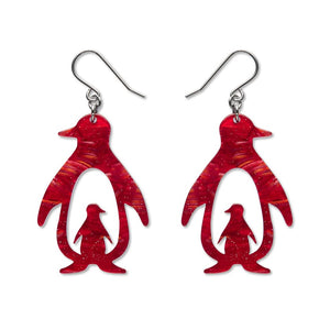 Double Penguin Drop Earrings - Red  -  Erstwilder Essentials  -  Quirky Resin and Enamel Accessories