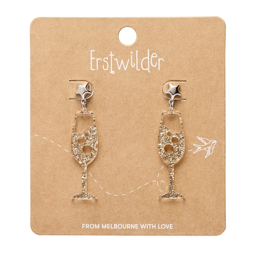 Champagne Bubbles Drop Earrings – Gold  -  Erstwilder Essentials  -  Quirky Resin and Enamel Accessories