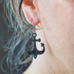 Ship Anchor Drop Earrings - Navy  -  Erstwilder Essentials  -  Quirky Resin and Enamel Accessories