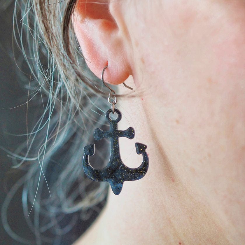 Ship Anchor Drop Earrings - Navy  -  Erstwilder Essentials  -  Quirky Resin and Enamel Accessories