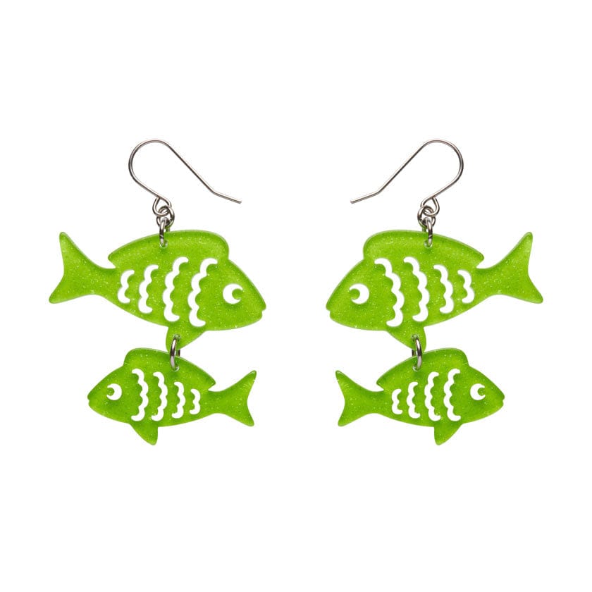 Fish Friends Drop Earrings - Green  -  Erstwilder Essentials  -  Quirky Resin and Enamel Accessories