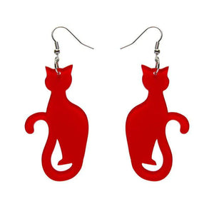 Sitting Cat Bubble Resin Drop Earrings - Red  -  Erstwilder Essentials  -  Quirky Resin and Enamel Accessories