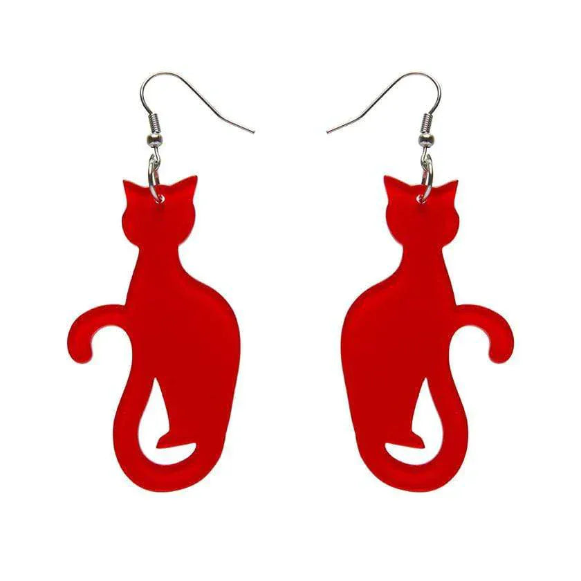 Sitting Cat Bubble Resin Drop Earrings - Red  -  Erstwilder Essentials  -  Quirky Resin and Enamel Accessories