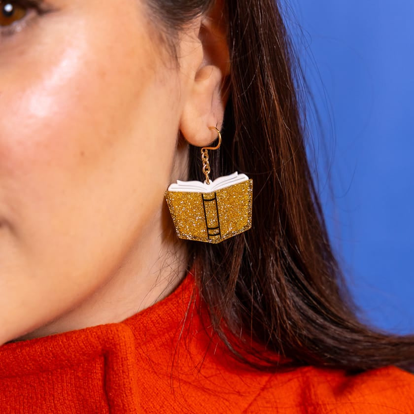 Story Book Drop Earrings - Gold  -  Erstwilder Essentials  -  Quirky Resin and Enamel Accessories