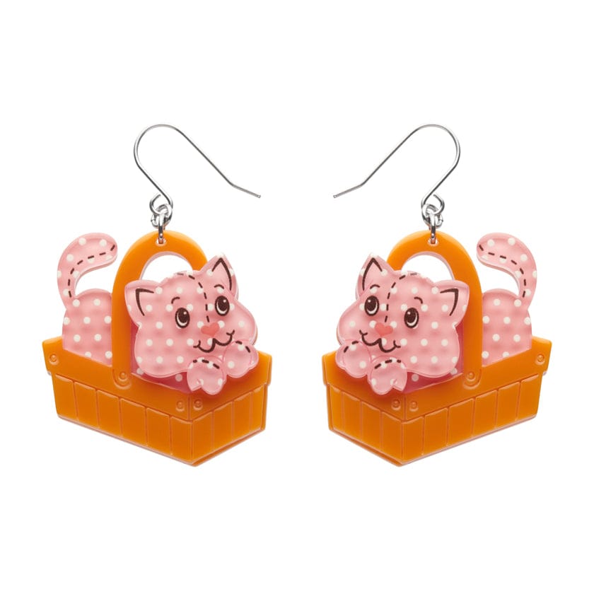 Cozy Custard Cat Drop Earrings  -  Erstwilder  -  Quirky Resin and Enamel Accessories