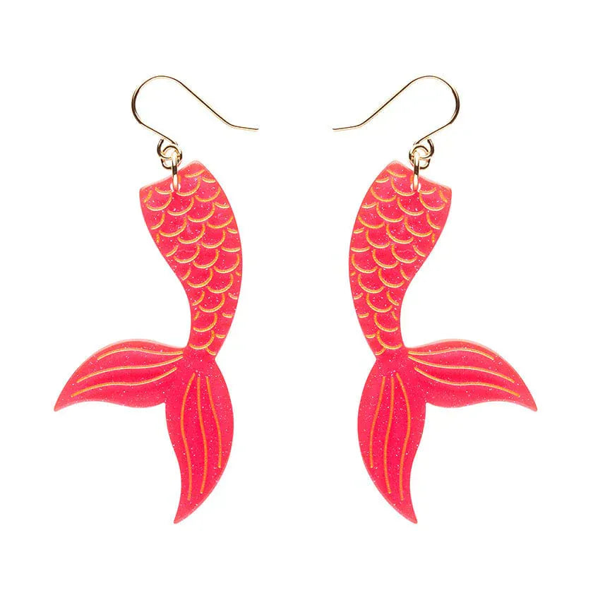 Mermaid Tail Drop Earrings - Hot Pink  -  Erstwilder Essentials  -  Quirky Resin and Enamel Accessories