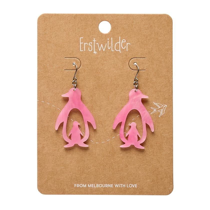 Double Penguin Drop Earrings - Pink  -  Erstwilder Essentials  -  Quirky Resin and Enamel Accessories