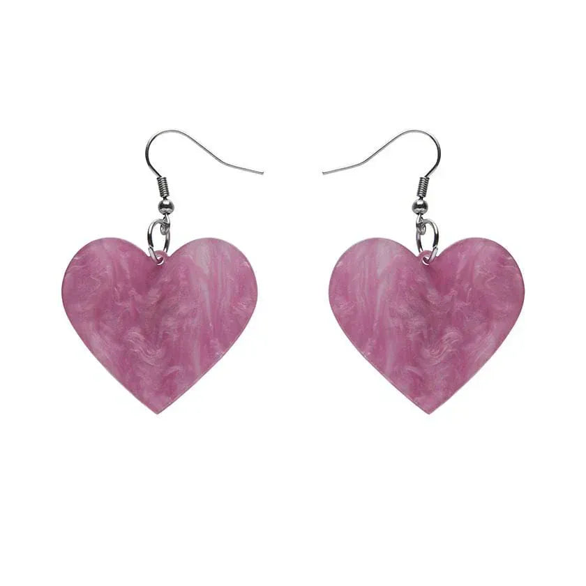 Solid Heart Ripple Resin Drop Earrings - Mauve  -  Erstwilder Essentials  -  Quirky Resin and Enamel Accessories