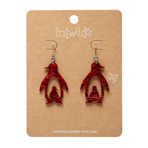 Double Penguin Drop Earrings - Red  -  Erstwilder Essentials  -  Quirky Resin and Enamel Accessories