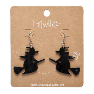 Flying Witch Drop Earrings - Black  -  Erstwilder Essentials  -  Quirky Resin and Enamel Accessories