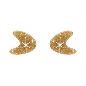 Atomic Boomerang Glitter Stud Earrings - Gold  -  Erstwilder Essentials  -  Quirky Resin and Enamel Accessories