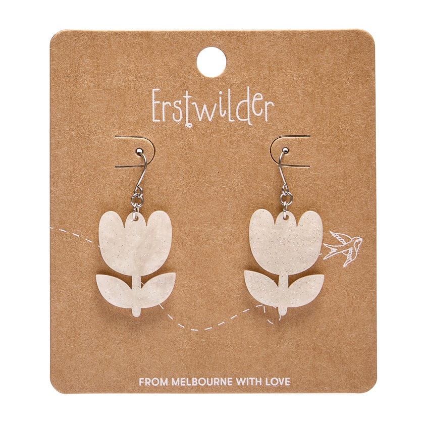 Tulip Drop Earrings - White  -  Erstwilder Essentials  -  Quirky Resin and Enamel Accessories