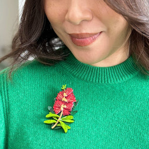 Crimson Bottlebrush Brooch  -  Erstwilder  -  Quirky Resin and Enamel Accessories