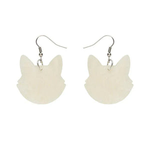 Solid Cat Head Ripple Resin Drop Earrings - White  -  Erstwilder Essentials  -  Quirky Resin and Enamel Accessories