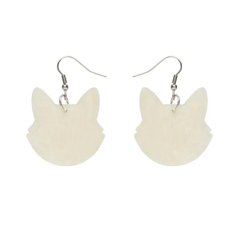Solid Cat Head Ripple Resin Drop Earrings - White  -  Erstwilder Essentials  -  Quirky Resin and Enamel Accessories