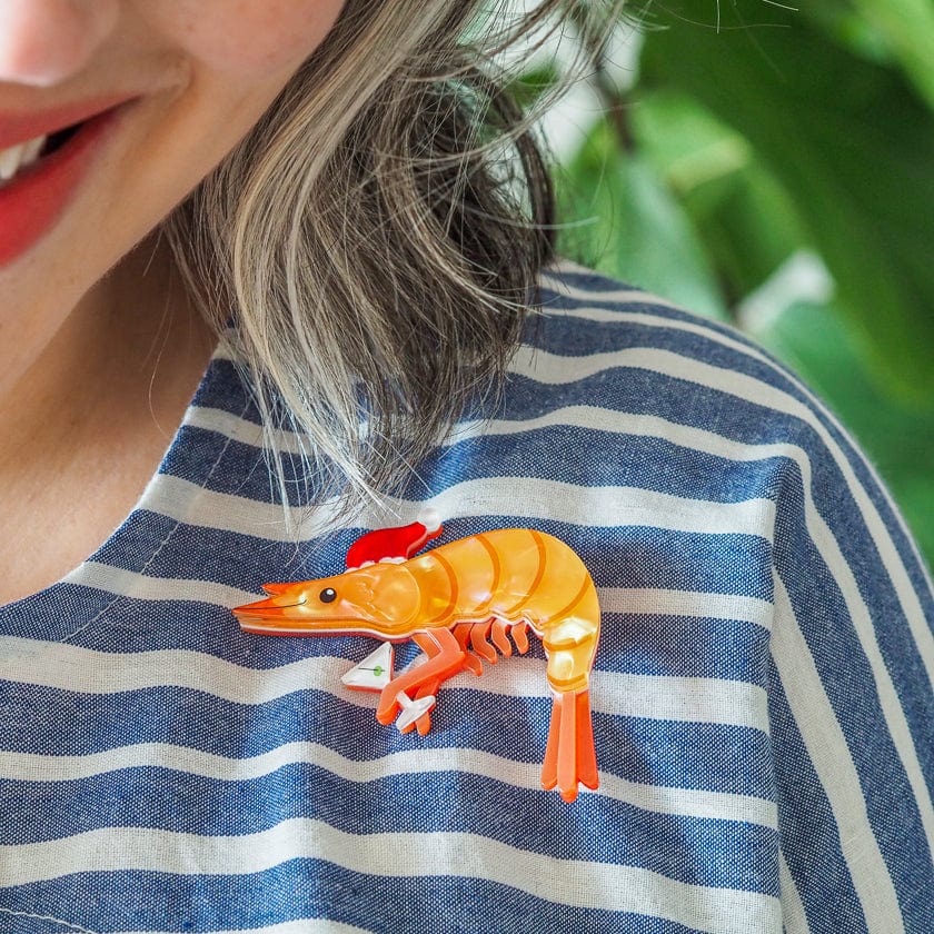 Pascal the Prawn Brooch  -  Erstwilder  -  Quirky Resin and Enamel Accessories